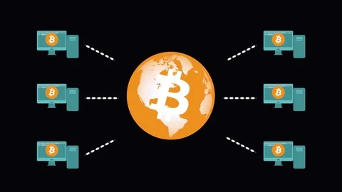 Bitcoin. Computers exchanging data Stock Footage 84479858