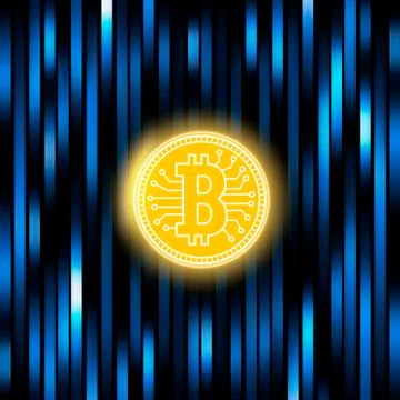 Bitcoin concept on an abstract blue background .Digital matrix of deducting Illustrazione stock