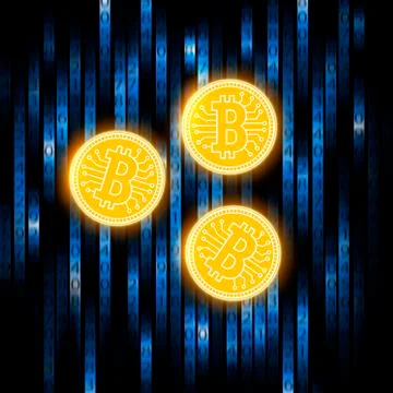 Bitcoin concept on an abstract blue background .Digital matrix of deducting Stock Illustration