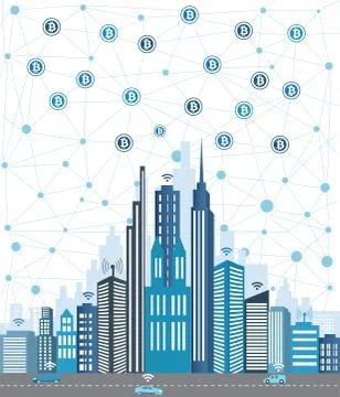 Bitcoin concept and network of connected icons Stock Illustration