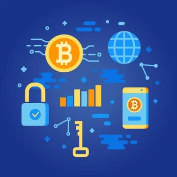 Bitcoin concept. Cryptocurrency earning elements Stock Illustration