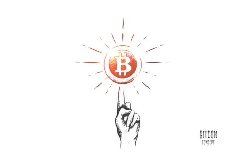 Bitcoin concept. Hand drawn isolated vector. Stock Illustration
