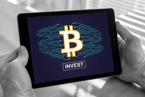 Bitcoin concept on a tablet Stock Photos