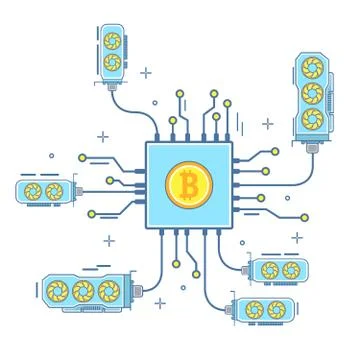 Bitcoin concept vector illustration in flat linear style Stock Illustration