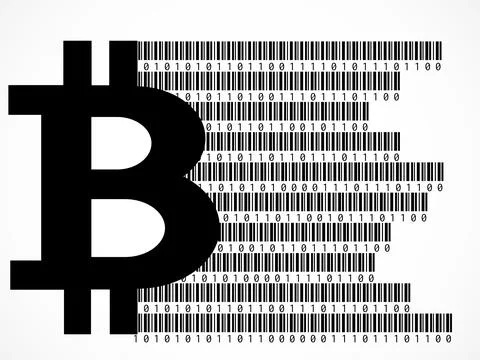 Bitcoin consisting of binary code, technology logo Stock Illustration