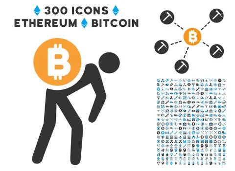 Bitcoin Courier Man Flat Icon with Stock Illustration