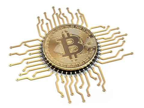 Bitcoin like a CPU computer processor isolated on white background. Bitcoi... 写真素材
