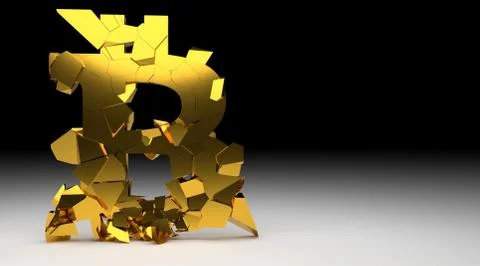 Bitcoin Crash - 3D Render shatter of global cryptocurrency Illustrazione stock