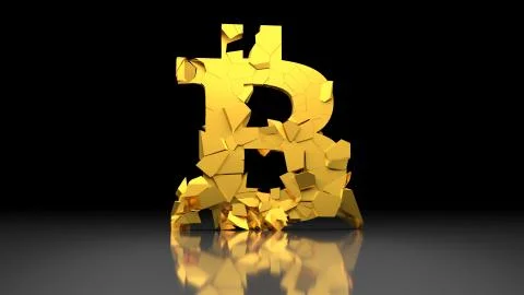 Bitcoin Crash - 3D Render shatter of global cryptocurrency Illustrazione stock
