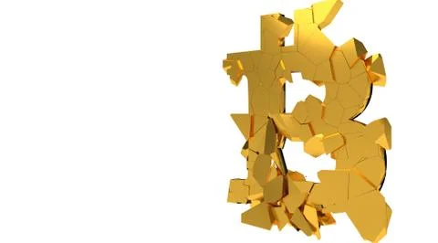 Bitcoin Crash - 3D Render shatter of global cryptocurrency 库存插图
