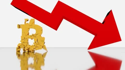 Bitcoin Crash - 3D Render shatter of global cryptocurrency Illustrazione stock