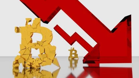 Bitcoin Crash - 3D Render shatter of global cryptocurrency Illustrazione stock