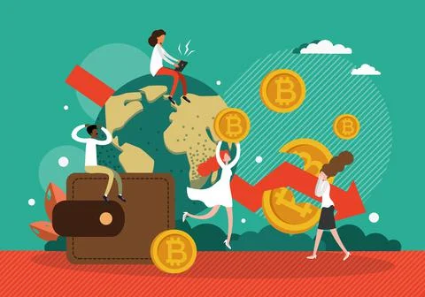 Bitcoin crash fall down flat vector illustration Stock Illustration