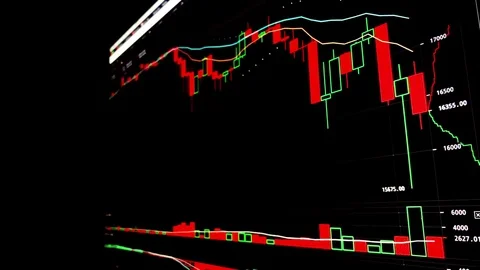 Bitcoin crash with large red downward trajectory on live price chart Video stock 83717327