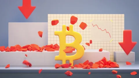 Bitcoin crash metaphor 3D render animation Stock Footage 157086305