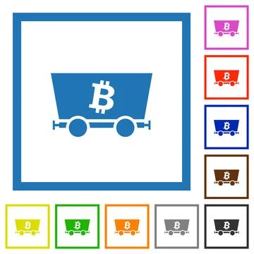 Bitcoin criptocurrency mining flat framed icons Stock-Illustration