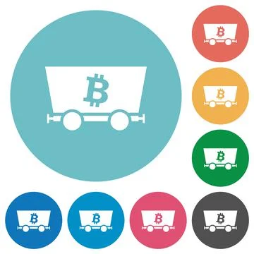 Bitcoin criptocurrency mining flat round icons Stock-Illustration