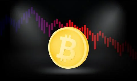 Bitcoin crisis concept with exchange rate graphic. Vector 3d illustration Illustrazione stock