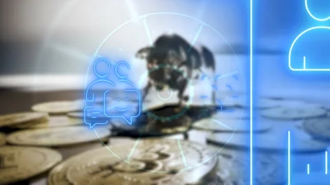 Bitcoin crypto bull animation with camera zoom and hud interface graphic wit Stock Footage 237614335