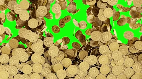 Bitcoin crypto coins falling down green screen animation. Видео 278650747