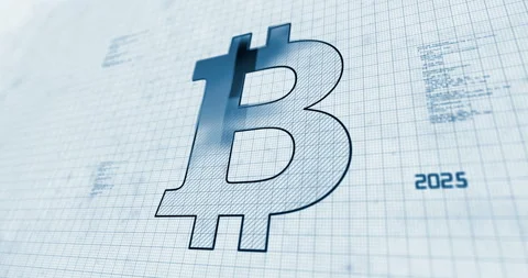 Bitcoin crypto currency blockchain contour 3d symbol on project scheme Stock Footage 301084525