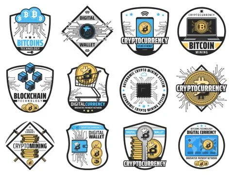 Bitcoin crypto currency blockchain mining farm Illustrazione stock