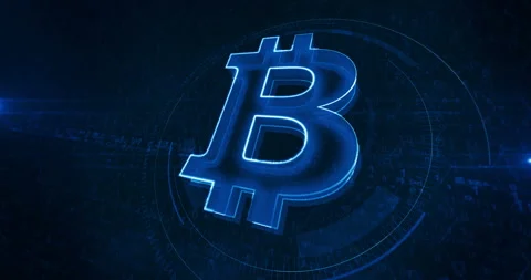 Bitcoin crypto currency blockchain symbol cyber sign looped Stock Footage 294969859