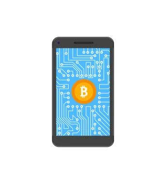 Bitcoin, Crypto Currency, Concept of Mining Digital Money, Bit-Coin and Smart Illustrazione stock