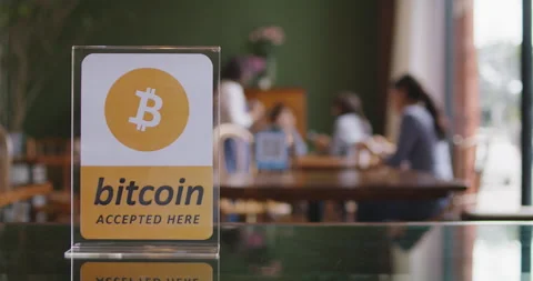 Bitcoin crypto currency future of payment accepted here sign in cafe. Stock Footage