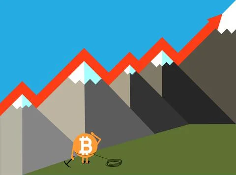 Bitcoin crypto currency growing concept vector illustration. Stock Illustration