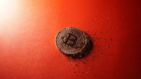 Bitcoin crypto currency motion on red background. Stock Footage 196873856