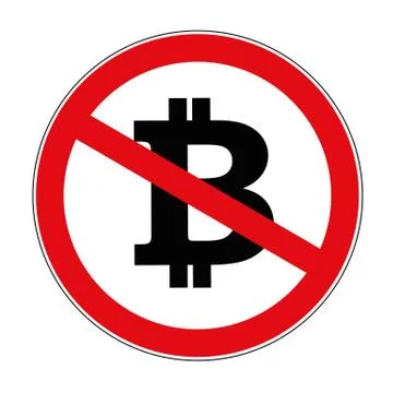 Bitcoin crypto currency prohibited warning sign icon Stock Illustration