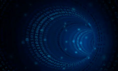 Bitcoin crypto currency search in binary code tunnel, cyber space, vector Stock Illustration