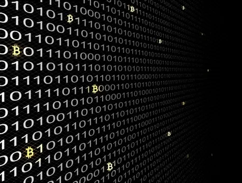 Bitcoin crypto currency search in binary code, vector Stock Illustration