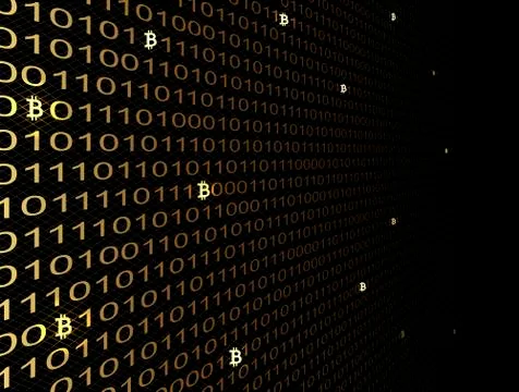 Bitcoin crypto currency search in binary code, vector Illustrazione stock