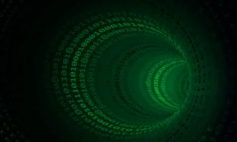 Bitcoin crypto currency search in binary code tunnel, cyber space, vector Stock Illustration