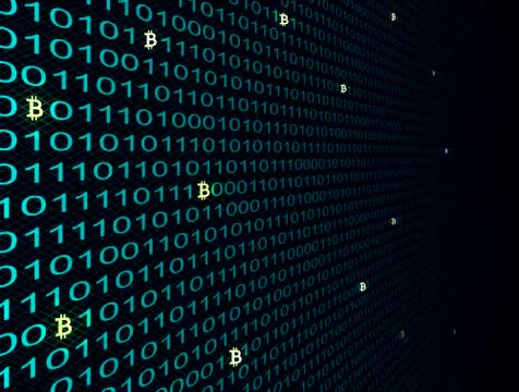 Bitcoin crypto currency search in binary code, vector Stock Illustration