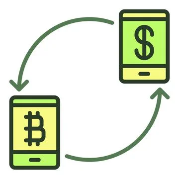 Bitcoin Crypto Exchange vector Buy and Sell Cryptocurrency colored icon or .. Stock Illustration
