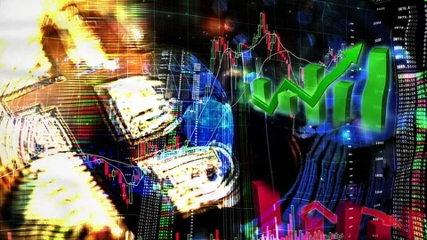Bitcoin crypto trading flag, up and down price graph waving animation Stock Footage 84024058