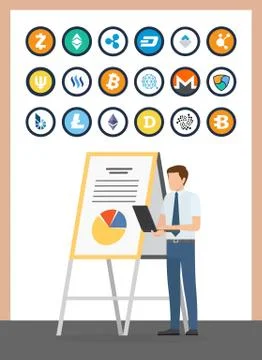 Bitcoin Cryptocurrency Analysis on Board Vector Illustration