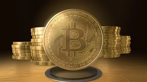 Bitcoin Cryptocurrency  and Coin stack Stock Illustration