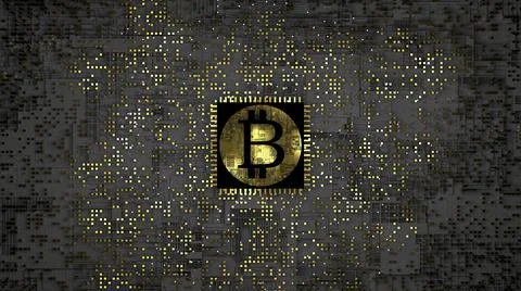 Bitcoin, cryptocurrency and mining concept. 3d Sign of bitcoin on the cpu Illustrazione stock