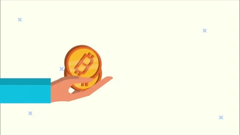 Bitcoin cryptocurrency animation with human hand holding golden digital coi.. 库存影片 338401967