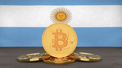 Bitcoin cryptocurrency on the background of the flag of Argentina Stock-Footage 166151911