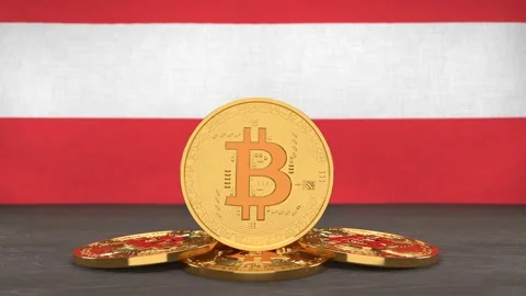 Bitcoin cryptocurrency on the background of the flag of Austria Stock-Footage 166151917