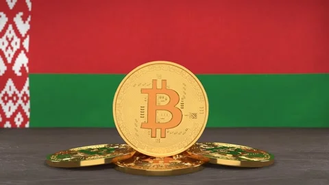 Bitcoin cryptocurrency on the background of the flag of Belarus Video stock 166151923
