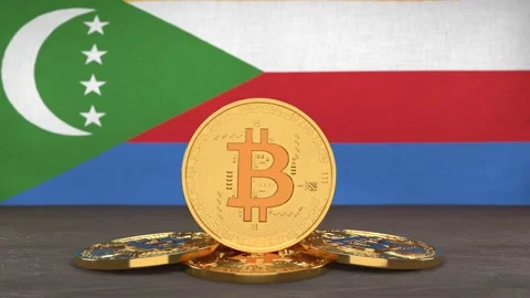 Bitcoin cryptocurrency on the background of the flag of Comoros Stockbeeldmateriaal 166151965
