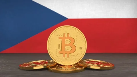 Bitcoin cryptocurrency on the background of the flag of Czech Stock Footage 166151972