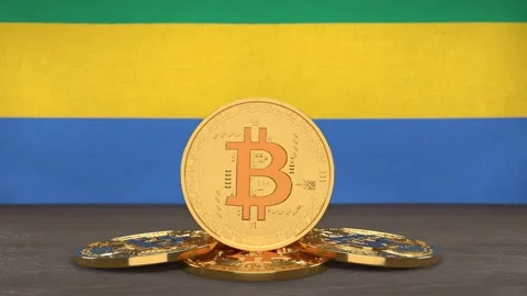 Bitcoin cryptocurrency on the background of the flag of Gabon Video stock 166151999