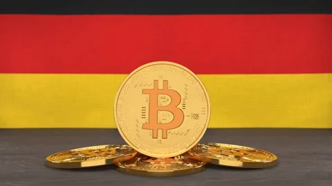 Bitcoin cryptocurrency on the background of the flag of Germany Stock Footage 166152008